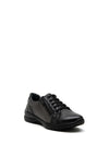 Softmode June Leather Embossed Stripe Lace Up Shoe, Black