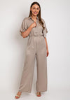 The Sofia Collection Batwing Sleeve Satin Jumpsuit, Sandy Beige