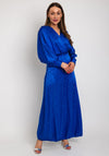The Sofia Collection Leaf Print Satin Batwing Maxi Dress, Royal Blue
