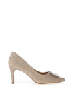 Sorento Glitter Diamante Brooch Court Shoes, Gold