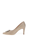 Sorento Glitter Diamante Brooch Court Shoes, Gold