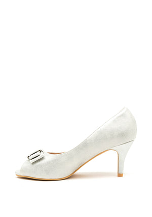 Sorento Marlfield Bow Peep Toe Heeled Shoes, Silver