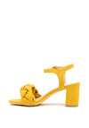 Sorento Pleated Strap Block Heel Sandals, Mustard
