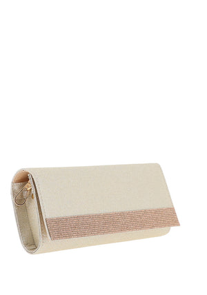 Sorento Charlton Rhinestone Trim Glitter Clutch Bag, Gold