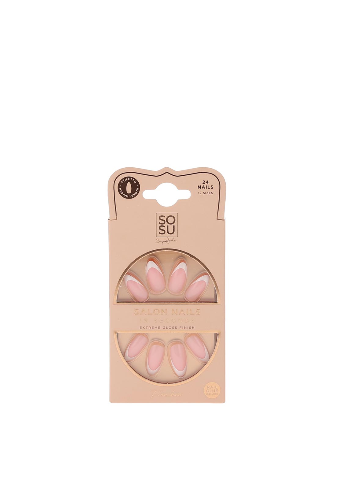 SoSu Stiletto Medium Length Salon Nails In Seconds, Frenchie