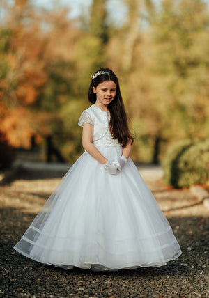 Special Day Beaded Bodice Communion Dress & Bolero, White
