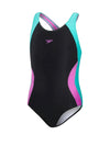 Speedo Girls Colourblock Spiritback Swimsuit, Black Multi