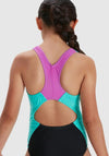 Speedo Girls Colourblock Spiritback Swimsuit, Black Multi