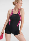 Speedo Hyperboom Splice Leg Swimsuit, Black and Pink