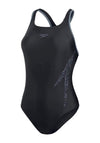 Speedo Hyperboom Placement Racerback Swimsuit, Black and Grey
