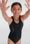 Speedo Girls Placement Muscleback Swimsuit, Black Multi