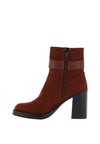 Sprox Faux Suede Buckle Strap Block Heel Boots, Brown