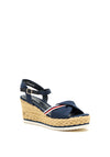 Sprox Striped Strap Cotton Espradrille Wedge Sandals, Navy