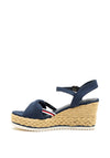 Sprox Striped Strap Cotton Espradrille Wedge Sandals, Navy