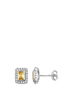 Sterling Silver Collection Yellow Stone with CZ Earrings, Silver