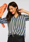 Street One Striped Half Button Blouse, Washed Olives