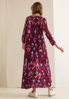 Street One Ikat Print Maxi Tiered Dress, Pink Multi