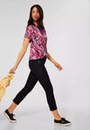Street One Leaf Print Tie Neck T-Shirt, Cherry Red Multi