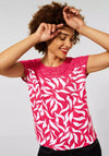 Street One Embroidered Neckline Leaf Print T-Shirt, Intense Coral