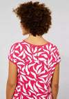 Street One Embroidered Neckline Leaf Print T-Shirt, Intense Coral