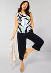 Street One Printed Round Neck Vest Top, White Multi
