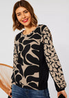 Street One Contrast Colour Print Top, Black & Beige