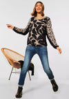 Street One Contrast Colour Print Top, Black & Beige