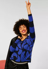 Street One V Neck Abstract Print Top, Blue & Black