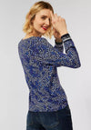 Street One Petal Print V Neck Top, Navy Multi