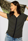 Street One V Neck Jersey Back Top, Full Olive