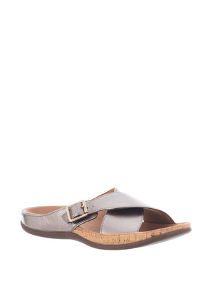 Strive Maria Leather Buckle Sandals, Pewter