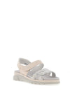 Suave Womens Manila Metallic Leather Velcro Strap Sandals, Cream