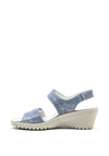 Suave Daisy Shimmer Leather Velcro Strap Wedge Sandals, Blue
