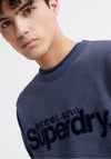 Superdry Core Logo Faux Suede Sweater, Blue Marl