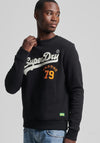 Superdry Vintage Logo Interest Crew Neck Sweater, Black & Orange