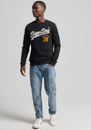 Superdry Vintage Logo Interest Crew Neck Sweater, Black & Orange
