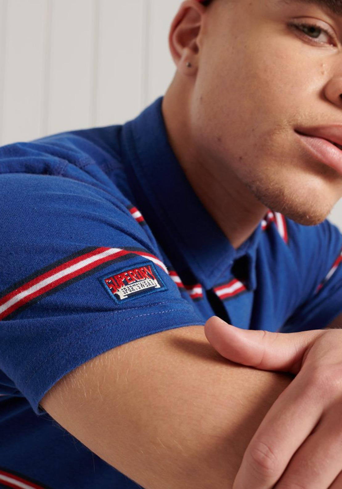 Superdry Academy Stripe Polo, Blue