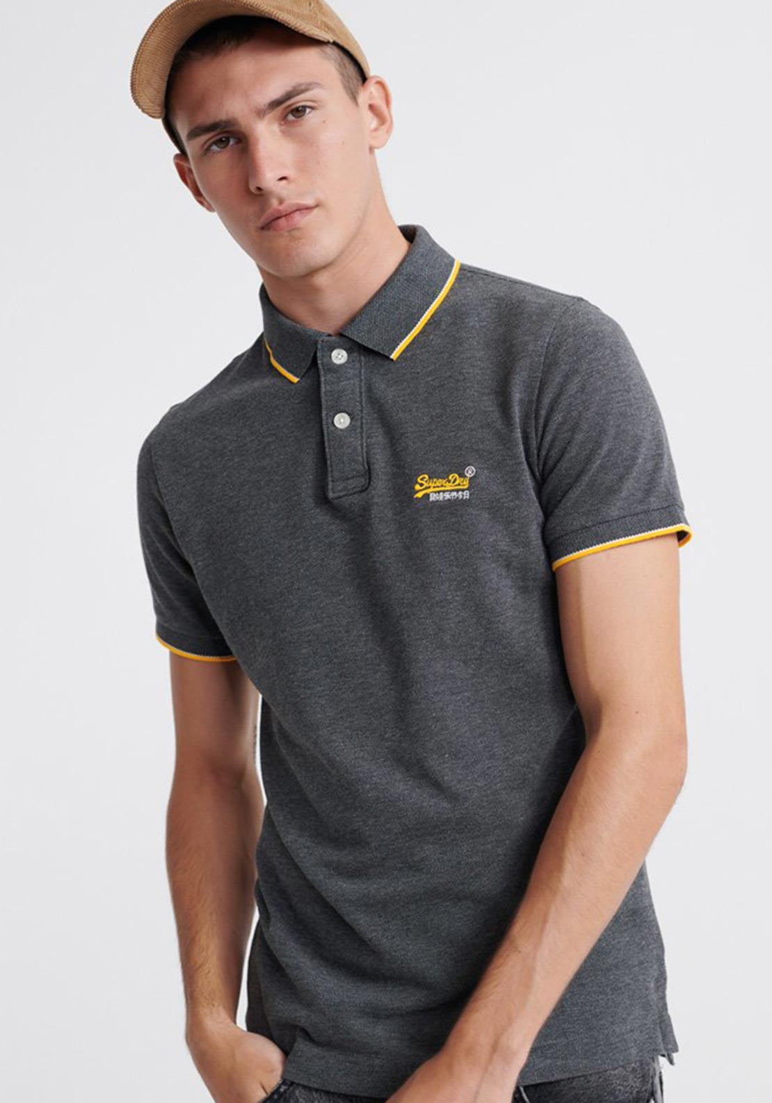 Superdry Poolside Pique Polo Shirt, Grey Marl