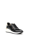 Tamaris Leather Wedged Platform Lace Up Trainers, Black & Gold