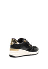 Tamaris Leather Wedged Platform Lace Up Trainers, Black & Gold