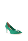 Tamaris Satin Diamante Brooch Court Shoes, Green