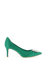 Tamaris Satin Diamante Brooch Court Shoes, Green