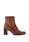Tamaris Laced Block Heel Leather Ankle Boot, Tan