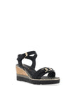 Tamaris Leather Geometric Buckle Wedge Sandals, Black