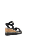 Tamaris Leather Geometric Buckle Wedge Sandals, Black