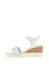 Tamaris Leather Geometric Buckle Wedge Sandals, White