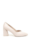Tamaris Leather Asymmetric Block Heel Court Shoes, Cream