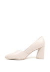 Tamaris Leather Asymmetric Block Heel Court Shoes, Cream