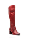 Tamaris Leather Long Leg Chucky Heel Boots, Red