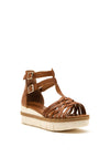 Tamaris Leather Woven Strap Buckle Platform Sandals, Tan